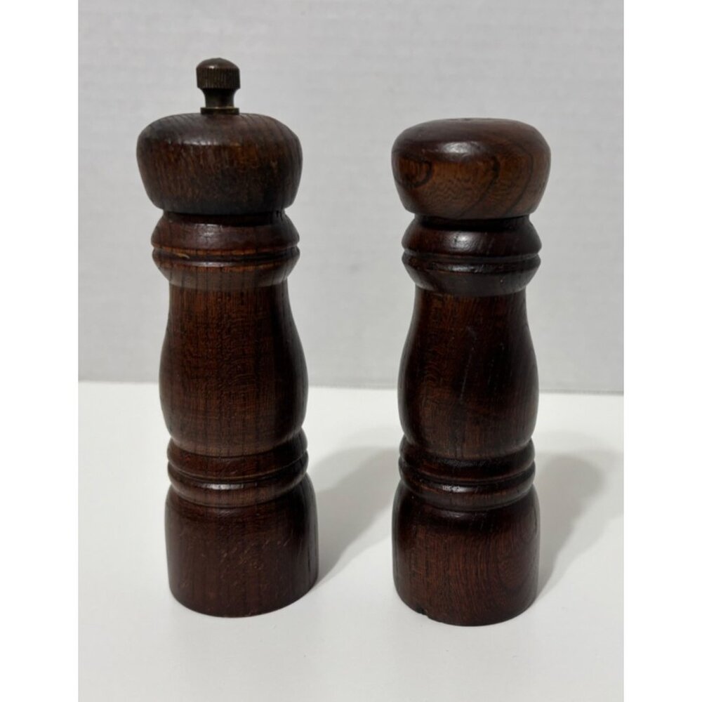 Vintage Wooden Salt & Pepper Grinder Set 4.5" Tall Handcrafted Design Rustic Kit